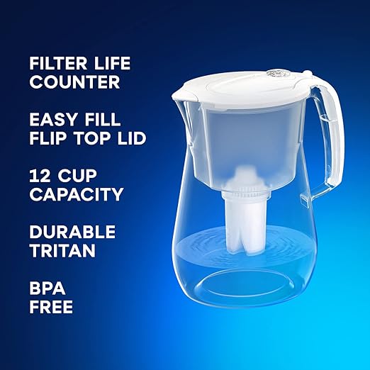 AQUAPHOR Opal 12 Cup Premium Water Filter Pitcher White, includes 1 x B15 Filter. Countertop Design, with Easy Fill flip top lid, Reduces limescale & Chlorine