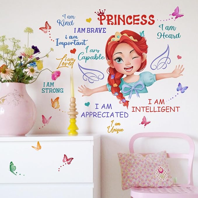 Lovely Girl Magic Adventure Wall Stickers Pink Butterfly Inspirational Quote Wall Decals for Baby Toddler Room Decorations Nursery Playroom Bedroom