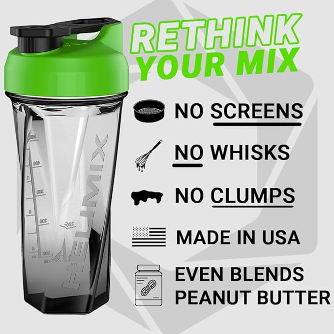 HELIMIX 2.0 Vortex Blender Shaker Bottle Holds upto 28oz | No Blending Ball or Whisk | USA Made | Portable Pre Workout Whey Protein Drink Shaker Cup | Mixes Cocktails Smoothies Shakes | Top Rack Safe