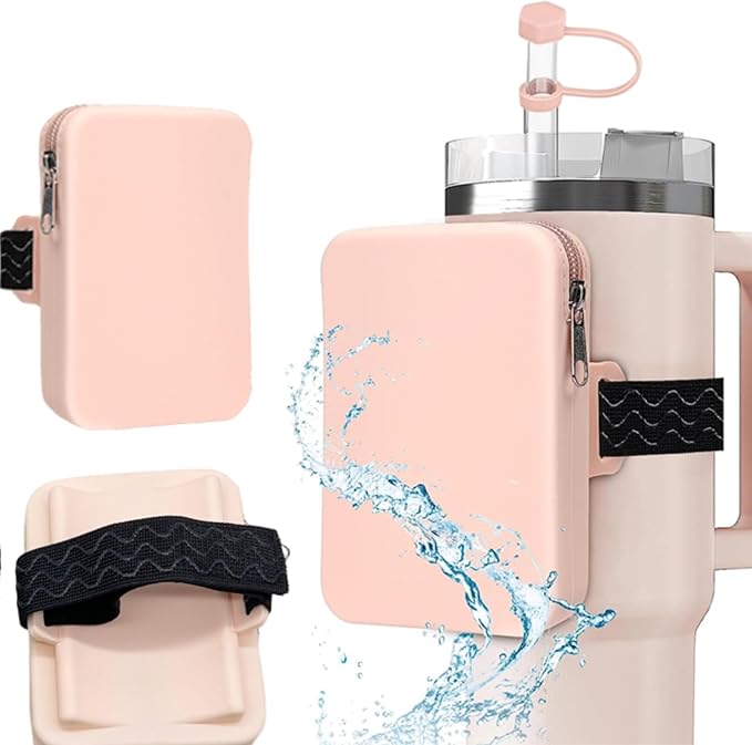 Silicone Water Bottle Pouch for Stanley, Tumbler Carrier with Zipper Pocket for Stanley 30oz/40oz & IceFlow 20/30oz, Gym Tumbler Accessories for Men Women