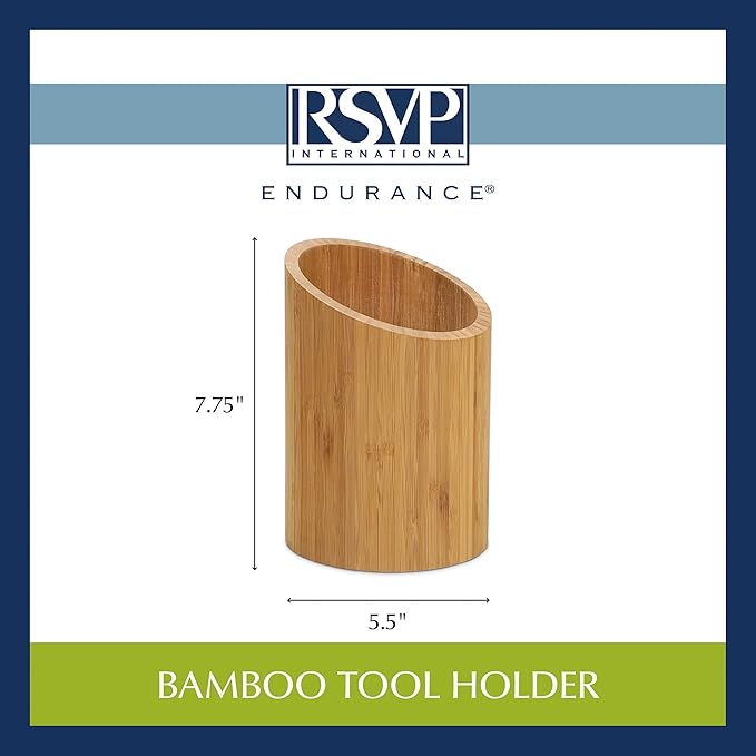 RSVP International Bamboo Collection, Countertop Décor for Kitchen & Tabletop, Tool Holder, 5.5(DIA)x7.75"