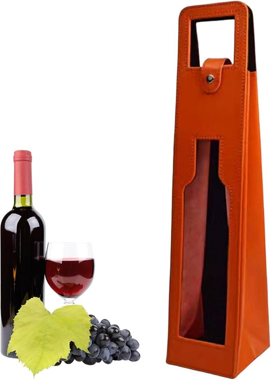 Resuable Leather Wine Tote Bag,Leather Wine Bottle Packaging Bag Classic Single Wine Bottle Gift Bag Leather Wine Carrier Tote Other Bar Accessories