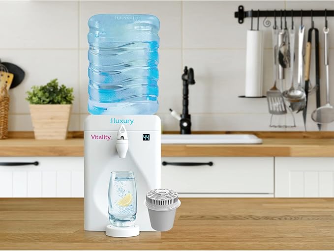 Little Luxury Vitality Mini Water Cooler with Filter, Countertop, Fill At Your Tap, Refillable, BPA-Free 1.8-Gallon Bottle, Filter and Cools Tap Water