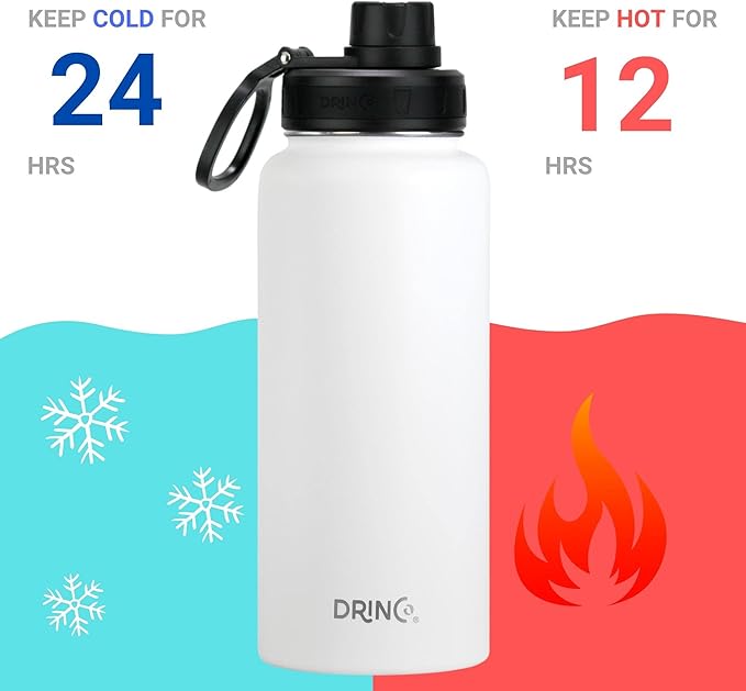 DRINCO Stainless Steel Water Bottle Spout Lid Vacuum Insulated Double Wall Water Bottle USA Flag Military Veteran (32oz Eagle Artic White, 32oz)