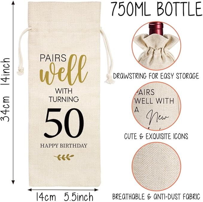 Qubereeree 50th Birthday Gifts for Women Men Funny 50 Year Ago in 1974 Birthday Party Decorations Wine Bags for Mom Dad Grandma Coworker, 50 Year Old Birthday Gifts Vintage 1974 Wine Bag-2