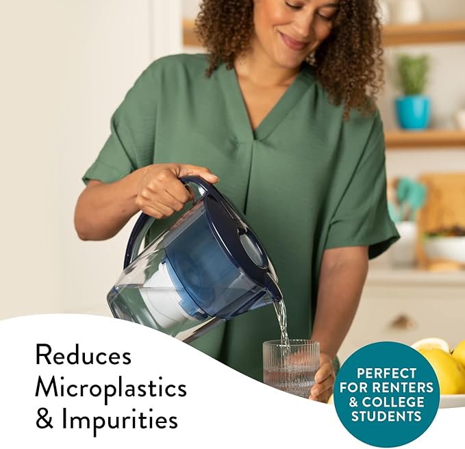 Aqua Optima 6-Cup Water Filter Pitcher Bundle Pack for Tap and Drinking Water with 6 Evolve+ Filter, Reduces Microplastics, Improves Taste, BPA Free, WQA Certified, Oria Design (Blue)