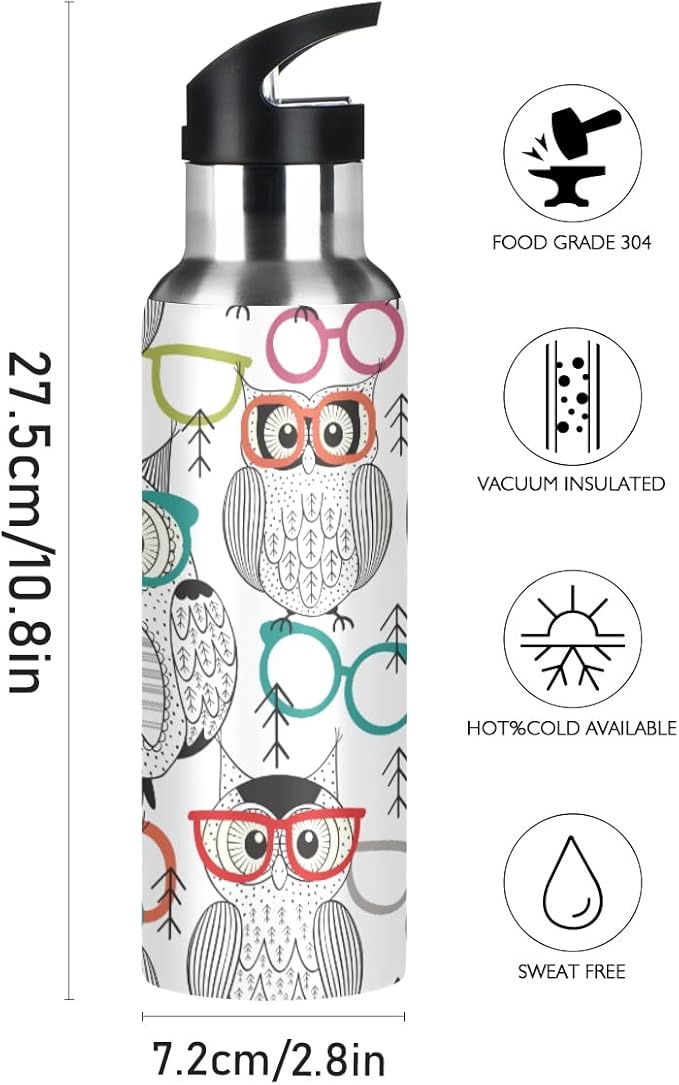 MNSRUU Insulated Water Bottle with Straw, Rainbow and Unicorns Stainless Steel Flasks for Sports Cycling Hiking School