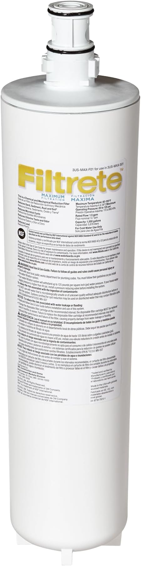 Filtrete Maximum Under Sink Quick Change Water Filtration Replacement Filter 3US-MAX-F01, for use with System 3US-MAX-S01