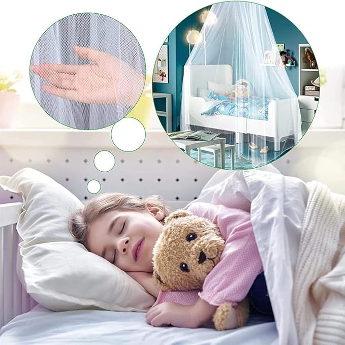 Eimilaly Lace Bed Canopy Mosquito Netting, Princess Bed Canopy for Girls Room Decor, Blue/Single Door