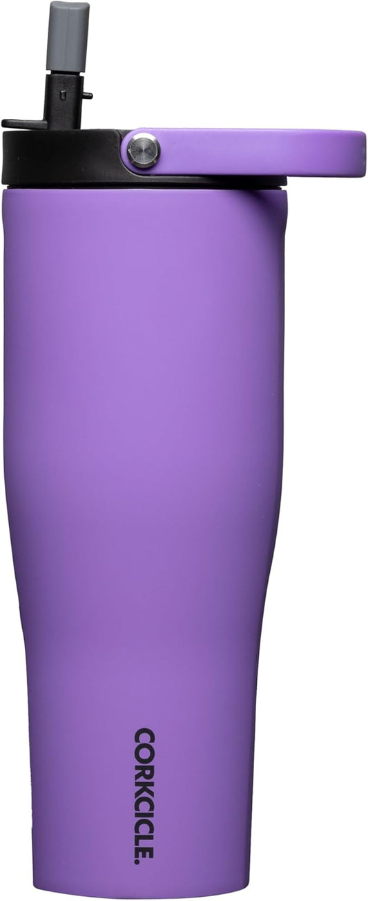 Corkcicle Go Cup XL Insulated Tumbler with Lid and Straw, Varsity Purple, 30 oz – Reusable Water Bottle Keeps Beverages Cold for 12hrs – Cupholder Friendly Tumbler, Leak-Proof Design