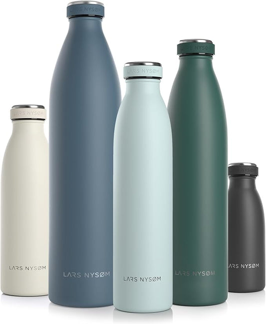 LARS NYSØM Stainless Steel Insulated Water Bottle 12oz 17oz 25oz 34oz 51oz | BPA-free Insulated Thermo Flask for Hot and Cold Beverages | Leakproof Drinking Bottle (Whispering Blue, 25oz)