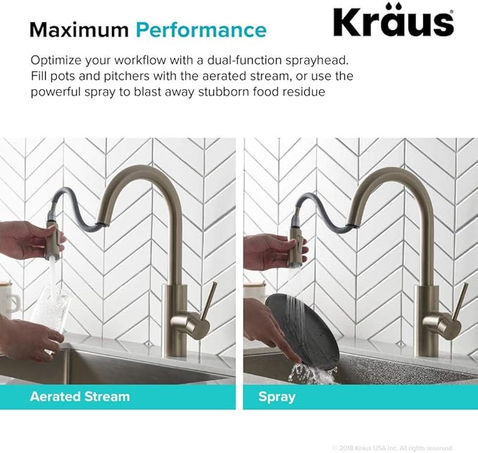 Kraus Oletto Spot Free Stainless Steel Dual Function Kitchen Faucets with Pull Down Sprayer, KPF-2620SFS