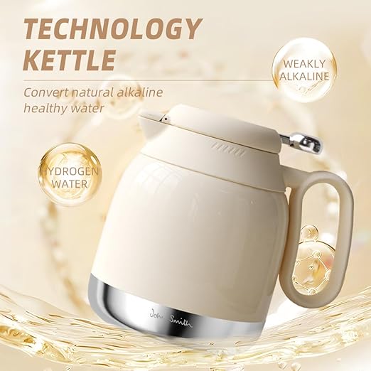 JOHNSMITH Hydrogen Water Kettle 50oz Stainless Steel Thermostatic Kettle Hydrogen-Rich Water and Weakly Alkaline Water(White)