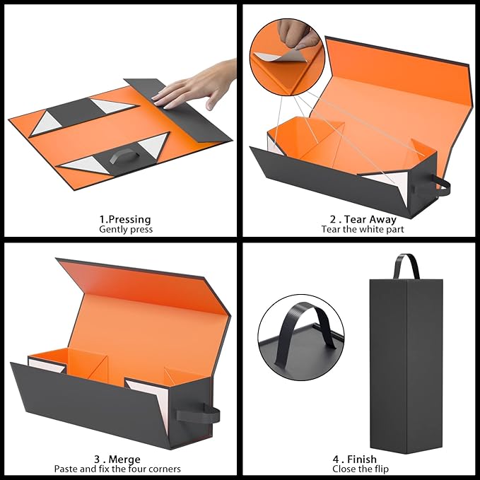 Wine Gift Boxes 12.8x3.8x3.8 in,Bottle Gift Boxes For Liquor Presents,For Wine and Champagne,Magnetic Collapsible Gift Box Wine Bottle Gift Packaging for Weddings,Anniversaries, Parties (Gold/5PCS)