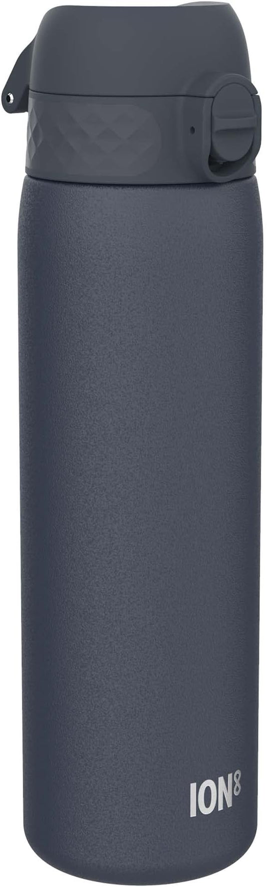 ION8 Steel Water Bottle, 600 ml/20 oz, Leak Proof, Easy to Open, Secure Lock, Dishwasher Safe, Flip Cover, Fits Cup Holders, Carry Handle, Durable, Scratch Resistant, Carbon Neutral, Navy Blue