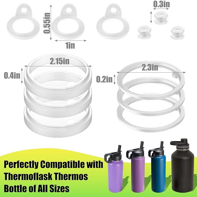Lid Gasket Replacement for Thermoflask 24oz/32oz/40oz/64oz,Water Bottle Silicone Gaskets Each with Pick for Water Bottle Straw Lid, Chug Lid & Chug Spout