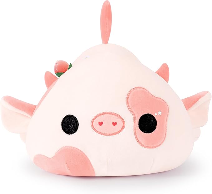 Onsoyours Cute Cow Plushie, Soft Stuffed Peach Cow Squishy Plush Animal Toy Flower Cow Pillow for Kids (Peach Cow, 12")