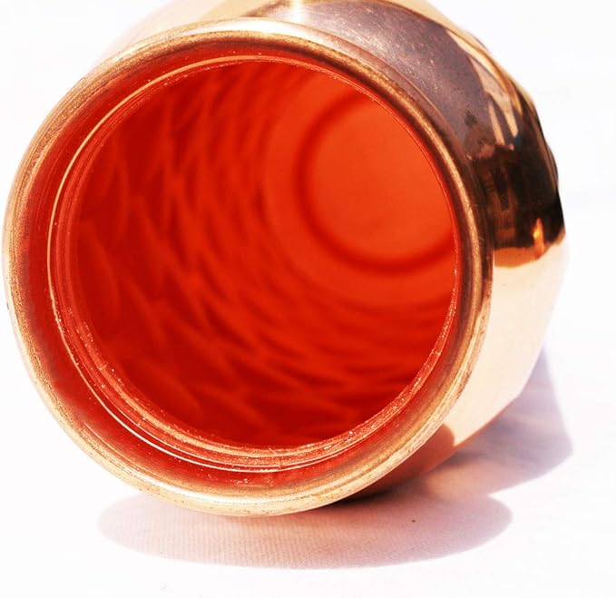 Diamond Cut Copper Water Bottle - Leak Proof Ayurvedic Drinkware Copper Vessel for Sports, Gym, Outdoors, Yoga (30 oz)