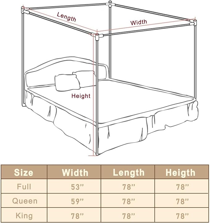 Canopy Bed Frame Full Size Stainless Steel Canopy Poles for Bed, Canopy Bed Curtains Full Bed Canopies & Drapes for 4 Corner Metal Bed Wood Bed Bedroom Decor