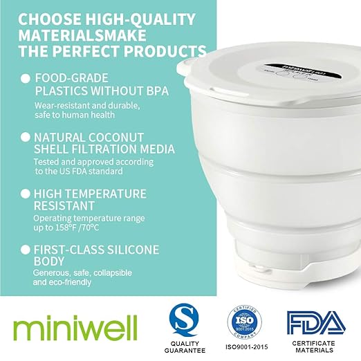 miniwell Collapsible Filtration System- Water Camping Filter Pitcher- Faucet Filter for Hiking Purification- Faucet Filter Remove Chlorine,Sediments, BPA Free- Kitchen- Emergency (White)