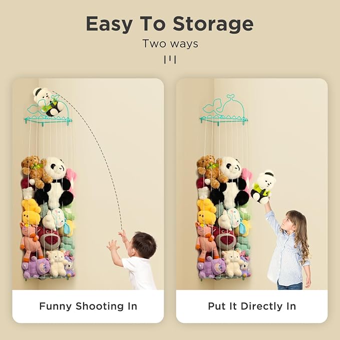 Stuffed Animal Storage,Stuffed Animal Holder with Adjustable Length,Corner Shelf for Kids Room Decor,Soft Toy Storage Organizer for Living Room,Bedroom,Nursery,Playroom,Kids Room(Sky Blue)