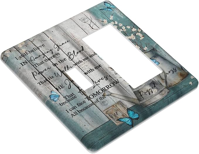 Vintage Teal Butterfly Inspirational Quotes Wood Plank 2 Gang Single Toggle Rocker Combination Light Switch Covers Wall Plate Cover Electrical Faceplate Decorative Switchplate for Farmhouse Bedroom