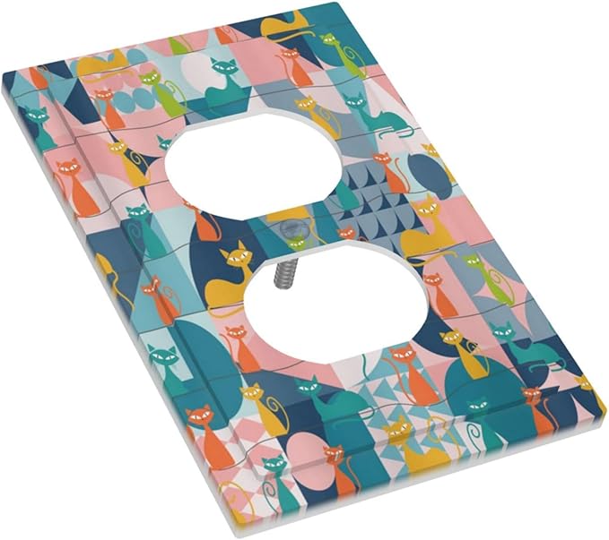 Mid Century Modern Atomic Cute Cats Single Duplex Wall Plate Covers Light Switch Cover 1 Gang Outlet Plate Decorative Switchplate Covers Electrical Faceplate for Kidroom Nursery Bedroom Decor