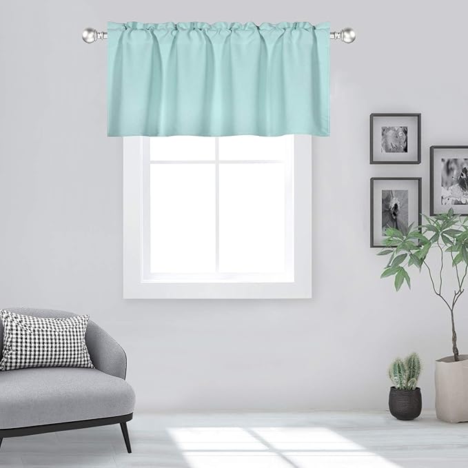 Aqua Valances for Kitchen Windows Rod Pocket Blackout Thermal Insulated Window Treatment Valances 1 Panel 42 by 18 Inch