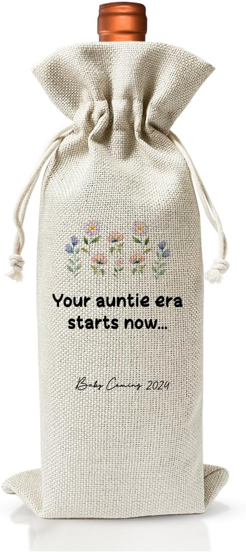 Promoted to New Auntie Gift Wine Bag 2024, Baby Announcement Gift for New Aunt 2024, Auntie Aunt to Be Gift, Becoming an Auntie, Baby Shower or Party Favor Decor, Drawstring Burlap Bag