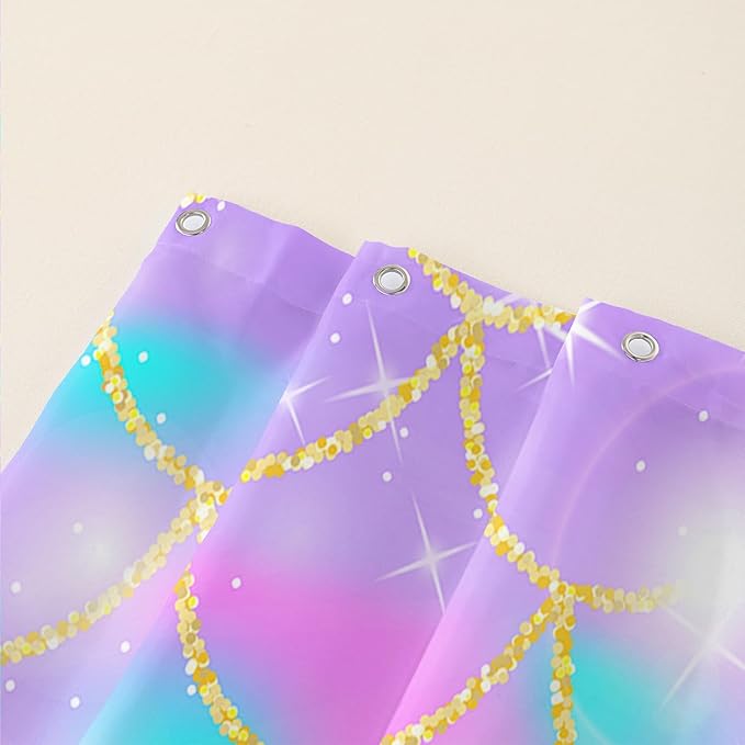 AILONEN Mermaid Scale Shower Curtain,Purple Mermaid Scale Bath Curtain for Girls Bathroom,Polyester Waterproof for Shower with 12 Plastic Hooks 48" W*72" H