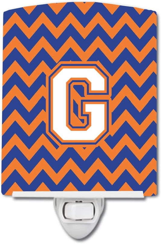 Caroline's Treasures CJ1060-GCNL Letter G Chevron Blue and Orange #3 Ceramic Night Light Compact, UL-Certified, Ideal for Bedroom, Bathroom, Nursery, Hallway, Kitchen, 6x4x3, Multicolor