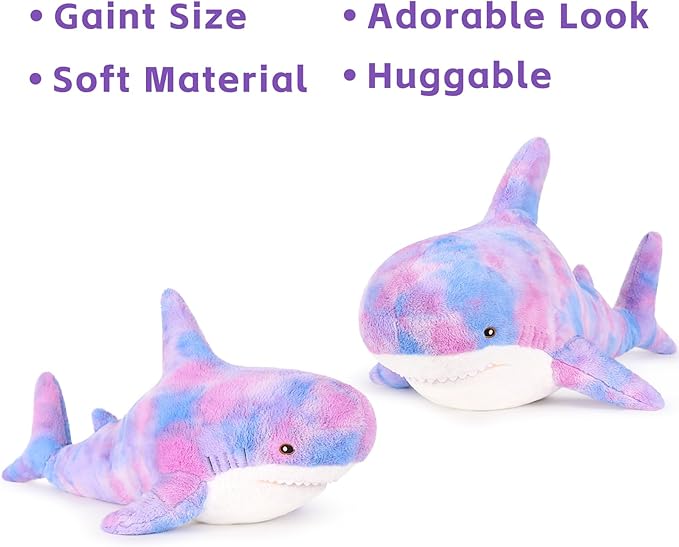 MorisMos Giant Shark Stuffed Animal, Chubby Shark Pillow Baby Shark Plush Toy Shark Toys Cute Stuffed Shark Plush Big Shark Plush Pillow for Kids, Purple, 32in
