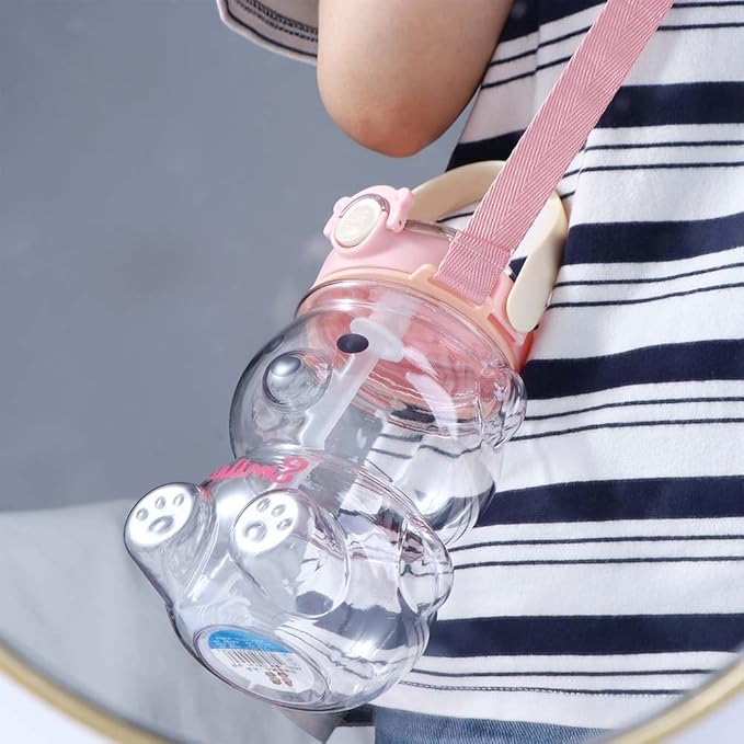 Vctitil Large Capacity Straw Water Cup Cute Bear Belly Cup Outdoor Sports Bottle 1000ml Plastic Water Cup(pink)