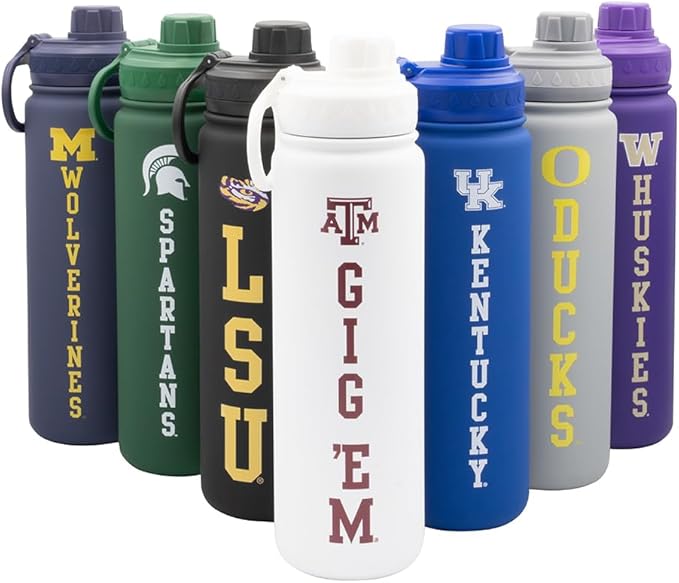 Texas A&M Gig Em Water Bottle - White Double Walled Stainless Steel 24 oz Keeps Drinks Cold or Hot