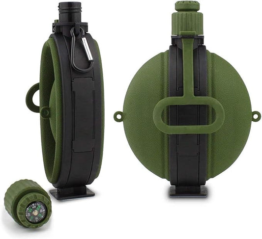 Collapsible Water Bottle 19.8 oz，Silicone Foldable Canteen Kettle，Water Jug with Compass for Outdoor Camping，Hiking， Backpacking，Traveling (Green)