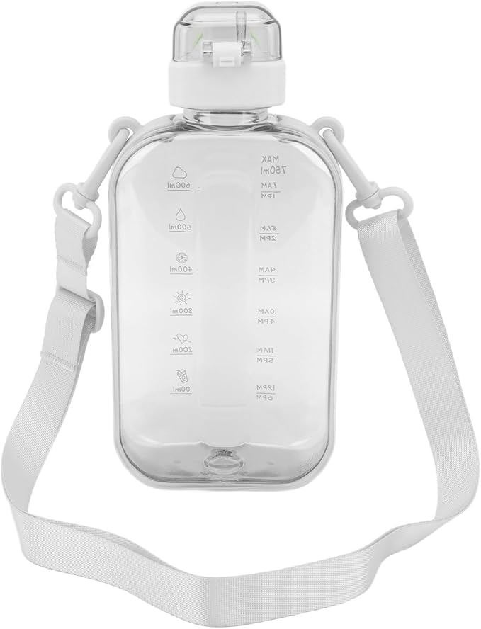 Motivational Water Kettle, Large Capacity 750ml Water Bottle Wide Mouth Silicone Straw Beautiful Appearance for Hiking (White)