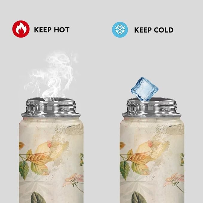 Floral Insulated Water Bottle with Lid -20 Oz Vacuum Stainless Steel Reusable Leak & Sweat Proof Gym Sports Travel Water Bottle for Women Men