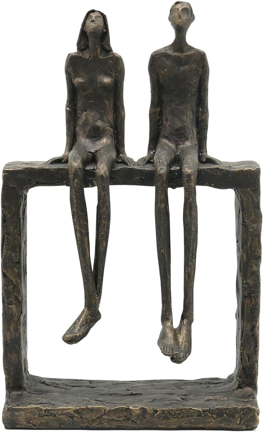 Lukitas Abstract Couple Statue Home Decor - Handcrafted Decorative Ornament for Living Room Office, Bronze Color, Resin