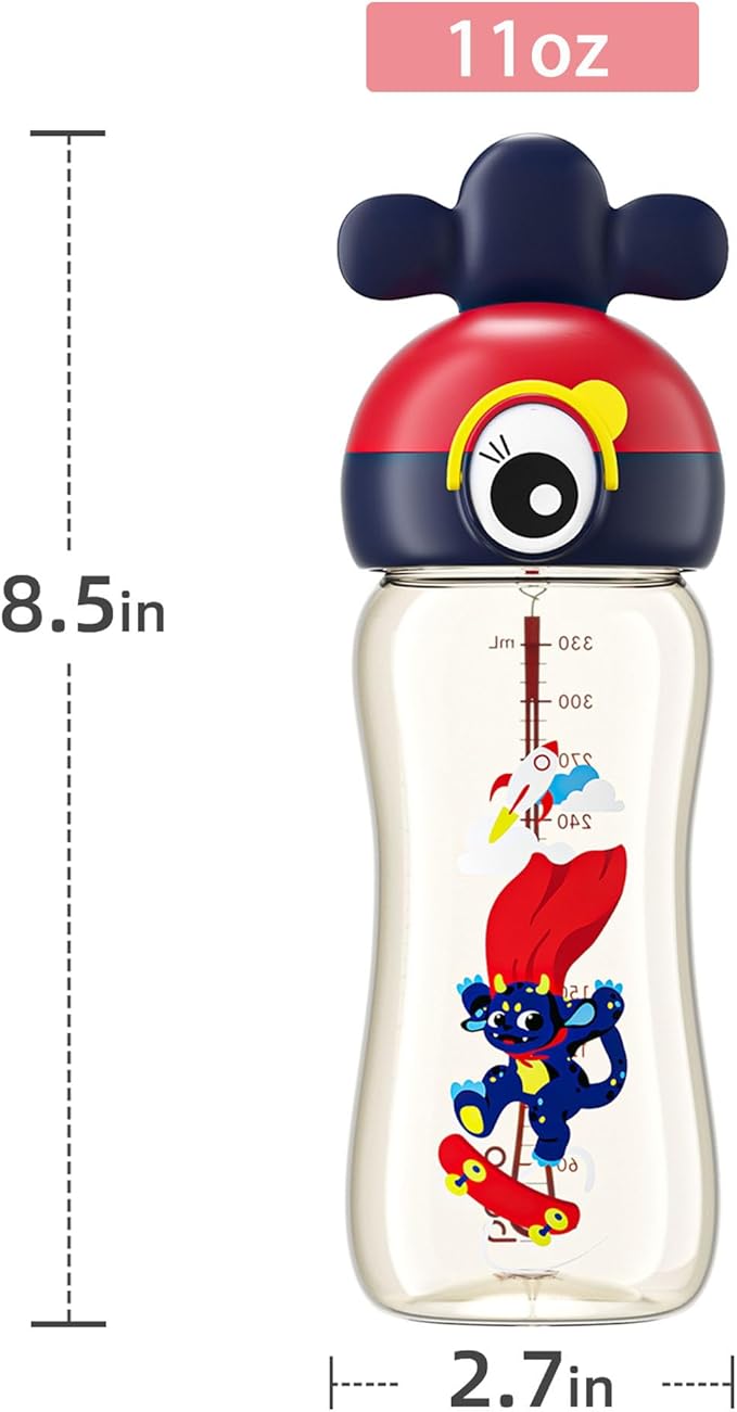 Kids Water Bottle for School or Travel, 11oz Reusable Kids School Water Bottle, Leak-Proof Portable Water Bottle for Girls & Boys, BPA-free (Red, 1 Pack)