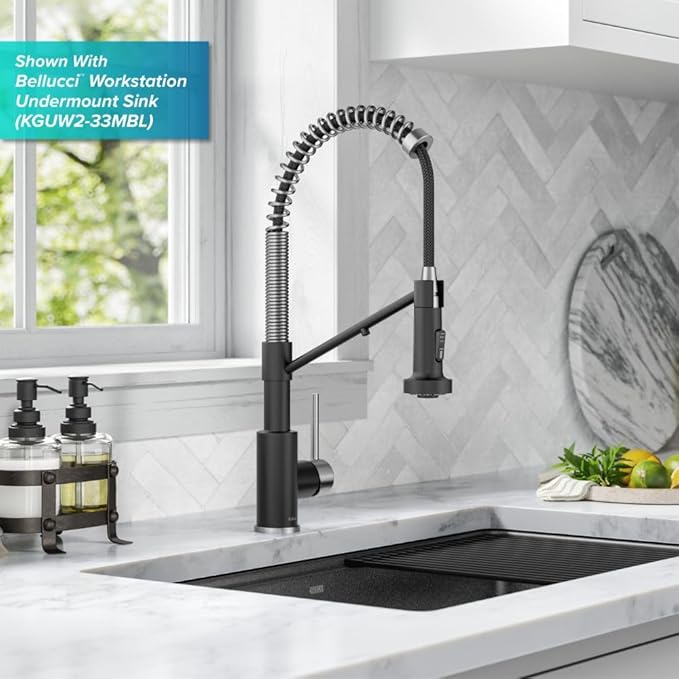 KRAUS Bolden 2-in-1 Commercial Style Pull-Down Single Handle Water Filter Kitchen Faucet for Reverse Osmosis or Water Filtration System in Spot-Free Stainless Steel/Matte Black, KFF-1610SFSMB