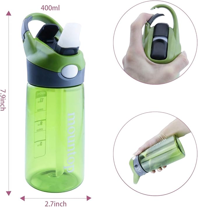 mountop Kids Water Bottle with Silicone Straw and Handle, Easy Use for Girls and Boys, BPA-free Water Bottle for Kids 14oz 400ml