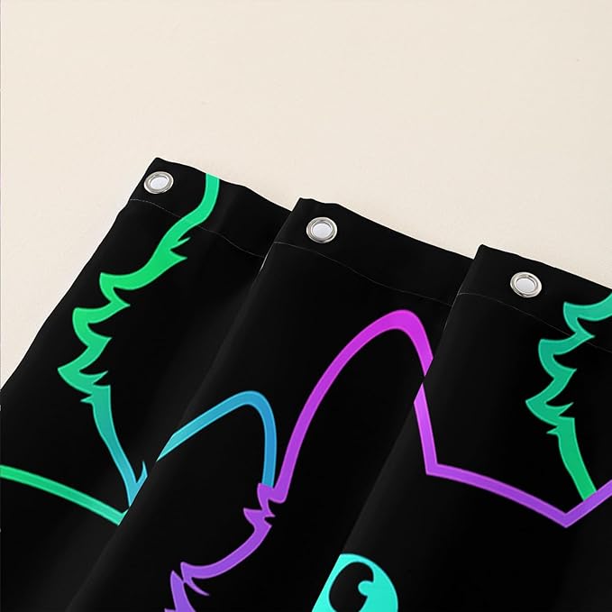 AILONEN Cute Cat Shower Curtain for Bathroom,Gradient Line Kawaii Kitten Bath Curtain for Kids Boys Girls,Color Cartoon Animal Polyester Waterproof with 12 Plastic Hooks 72" W*72" H