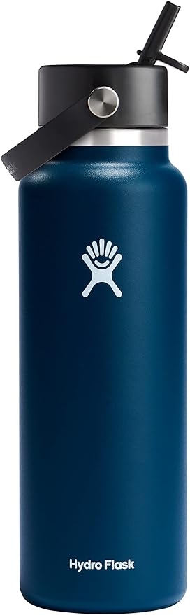HYDRO FLASK Wide Mouth vacuum insulated stainless steel water bottle with leakproof closeable straw lid for cold water drinks, sports, travel, car and school