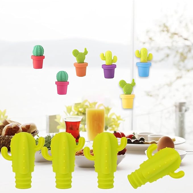 Cactus Silicone Wine Bottle Stoppers,Cute Wine Accessories, Reusable Wine Beverage Corks, for Gifts, Bar, Holiday Party, Wedding (10, M)