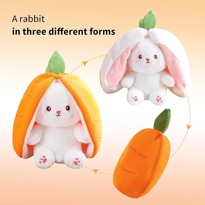 Novelty Bunny Stuffed Animal - Reversible Cuddle Bunny Plush Doll with Zipper Cute Soft Rabbit Toys Pillow for Kids and Adults Easter Bunnies Plushies Gifts (Yellow-Carrot,9.8 inch)