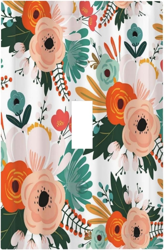 Rustic Floral Boho Colorful Flower 1 Gang Light Switch Covers Single Toggle Wall Plate Decorative Switchcover Electrical Switchplate for Farmhouse Bathroom Bedroom Kitchen Decor