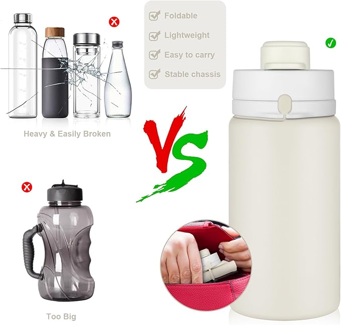 Collapsible Water Bottle, Foldable Water Bottle BPA Free Reusable Lightweight Leak-Proof Travel Silicone Water Bottle for Travel, Gym, Hiking, Office, Camping