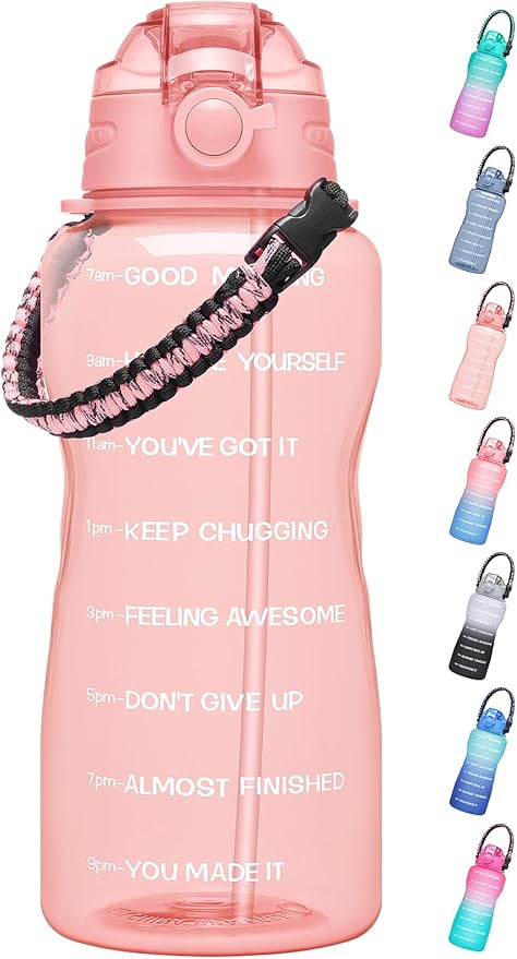 Water Bottles 1 / Half Gallon with Time Marker and Straw, Large Fitness Sports Motivational Bottle, Wide Mouth Leakproof and BPA Free for Travel, Gym,office,school