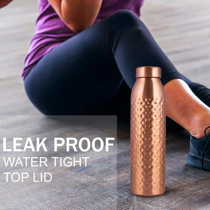 Copper Water Bottle 1Liter - Gift Box of 6, Plain 3, Hammered 3, an Ayurvedic vessel made from pure copper - helps you drink more water, with many health benefits