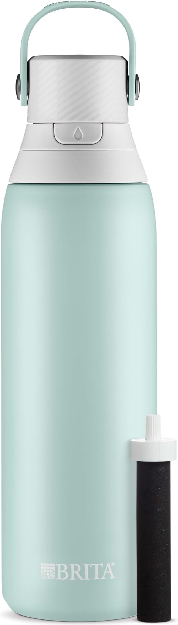 Brita Stainless Steel Premium Filtering Water Bottle, BPA-Free, Reusable, Insulated, Replaces 300 Plastic Water Bottles, Filter Lasts 2 Months or 40 Gallons, Includes 1 Filter, Glacier - 20 oz.